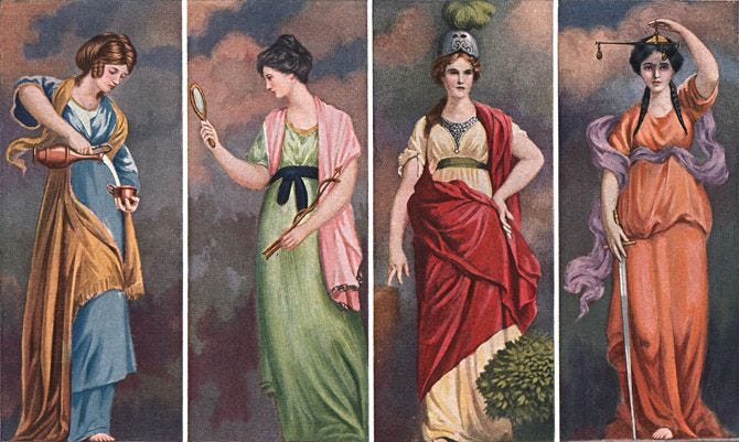 The Four Cardinal Virtues: Temperance, Fortitude, Prudence and Justice. |  Freemasonry, Masonic art, Cardinal