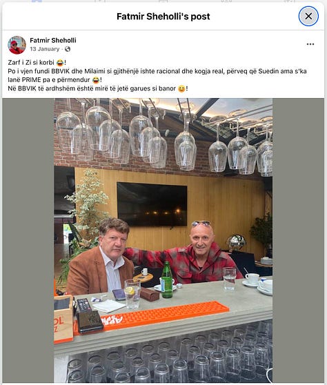 13 janar 2025: Fatmir Sheholli dhe Milaim Zeka së bashku në një lokal — shënimi: “Zarf i Zi si korbi… Në BBVIK të ardhshëm është mirë të jetë garues si banor.” 17 janar 2025: foto me shtrëngim duarsh — shënimi: “Sonte po hyn në Big Brother dhe nuk del 24 orë! Milaimi është vërtet show man.” 18 janar 2025: foto e ekranit nga Big Brother VIP Kosova ku Zeka shihet në gjumë — shënimi: “U knaqë Milaimi tu flejt.”