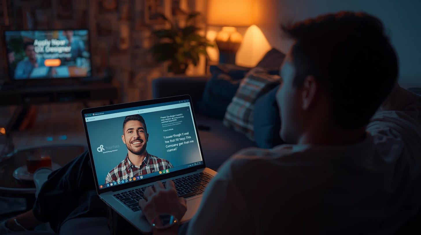 Passive candidate engaged by employee story in retargeting ad.