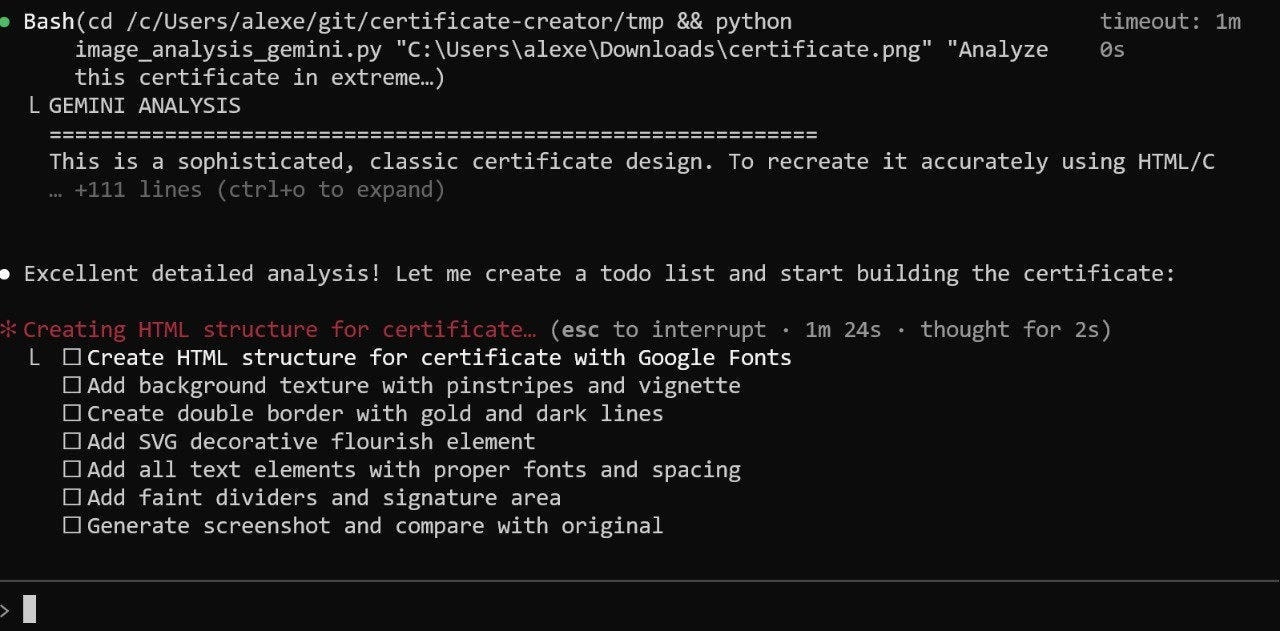 Terminal showing certificate analysis