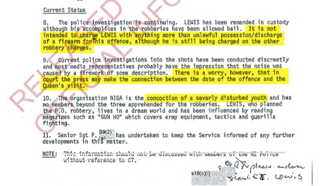 A police report describes an attempt by New Zealander Christopher Lewis to assassinate the Queen and the beginnings of a cover up. This image has been altered for clarity.