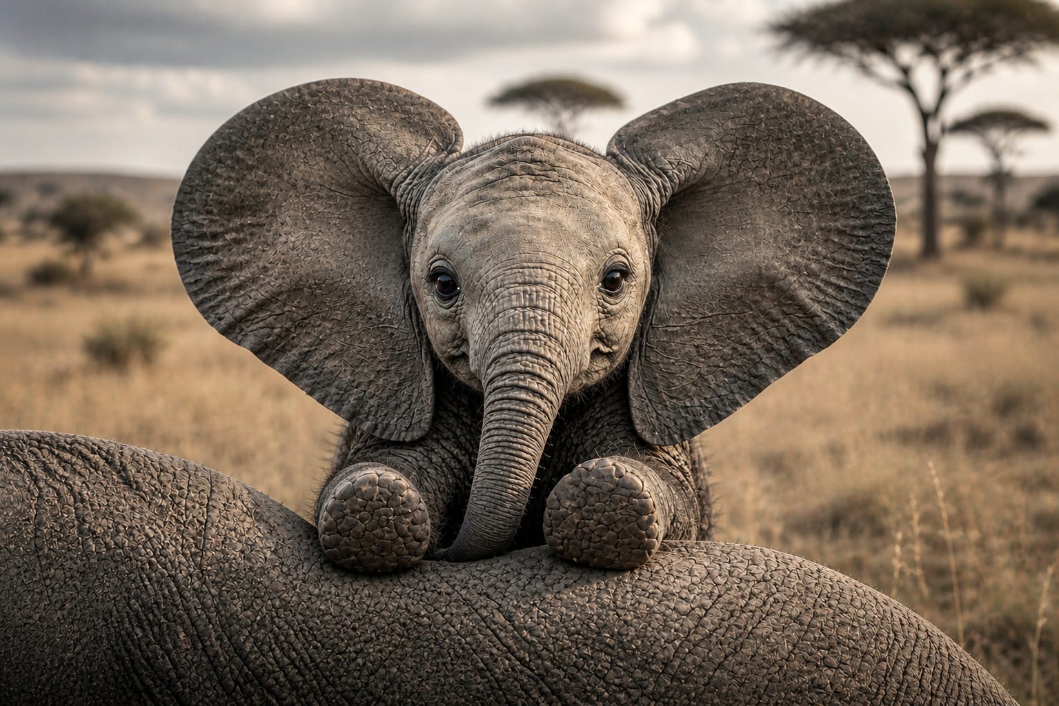 A young elephant, still learning to carry what it was created for, rests in quiet confidence—proof that even the earliest, clumsiest steps are part of becoming something strong.