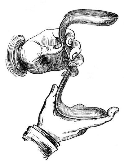 An image of two male hands holding a bracket-shaped metal instrument.