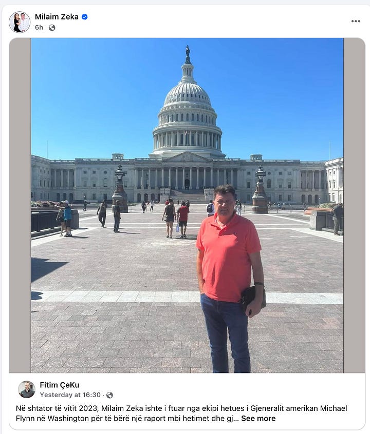 Pamje që ilustrojnë përdorimin nga ana e zotit Çeku të profileve të shumta në Facebook për të qarkulluar akuza të pabazuara dhe narrativa konspirative që kanë në shënjestër Dhomat e Specializuara dhe prokurorët e tyre.  Pamjet në këtë galeri tregojnë të paktën katër profile të ndryshme të Fitim Çekut në Facebook, tregojnë gjithashtu Milaim Zekën duke ripublikuar postimet e tij, si dhe një pamje nga një postim i Fitim Çekut ku në fotografi shihet Halit Sahitaj në qendër dhe Zeka në anën e djathtë të fotografisë, një model i qartë i shtrembërimit sistematik, i krijuar për të ç'orientuar kuptimin publik dhe për të minuar besimin në proceset gjyqësore.