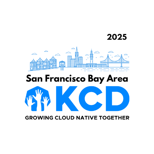 The KCD SF Bay area logo: a picture of the golden gate bridge, some tall buildings, and other SF landmarks, along with some friendly blue icons and the text saying "Growing Cloud Native Together"