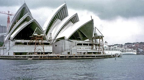 Images of the construction and completion of the Sydney Opera House