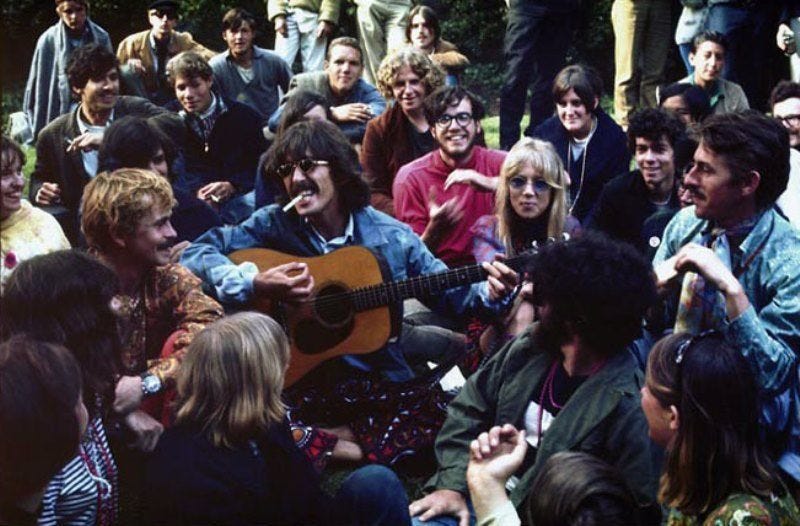 George Harrison of the Beatles at Haight-Ashbury in 1967. Image via Google.