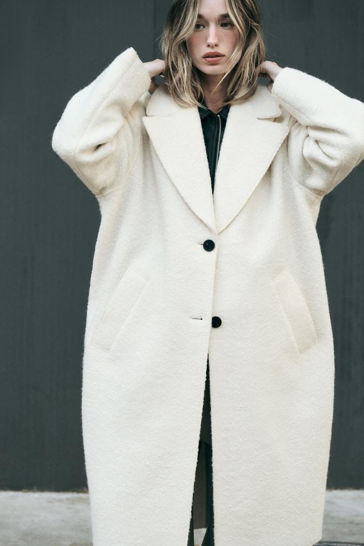 Zara BOUCLÉ COAT - Ecru - Image 0
