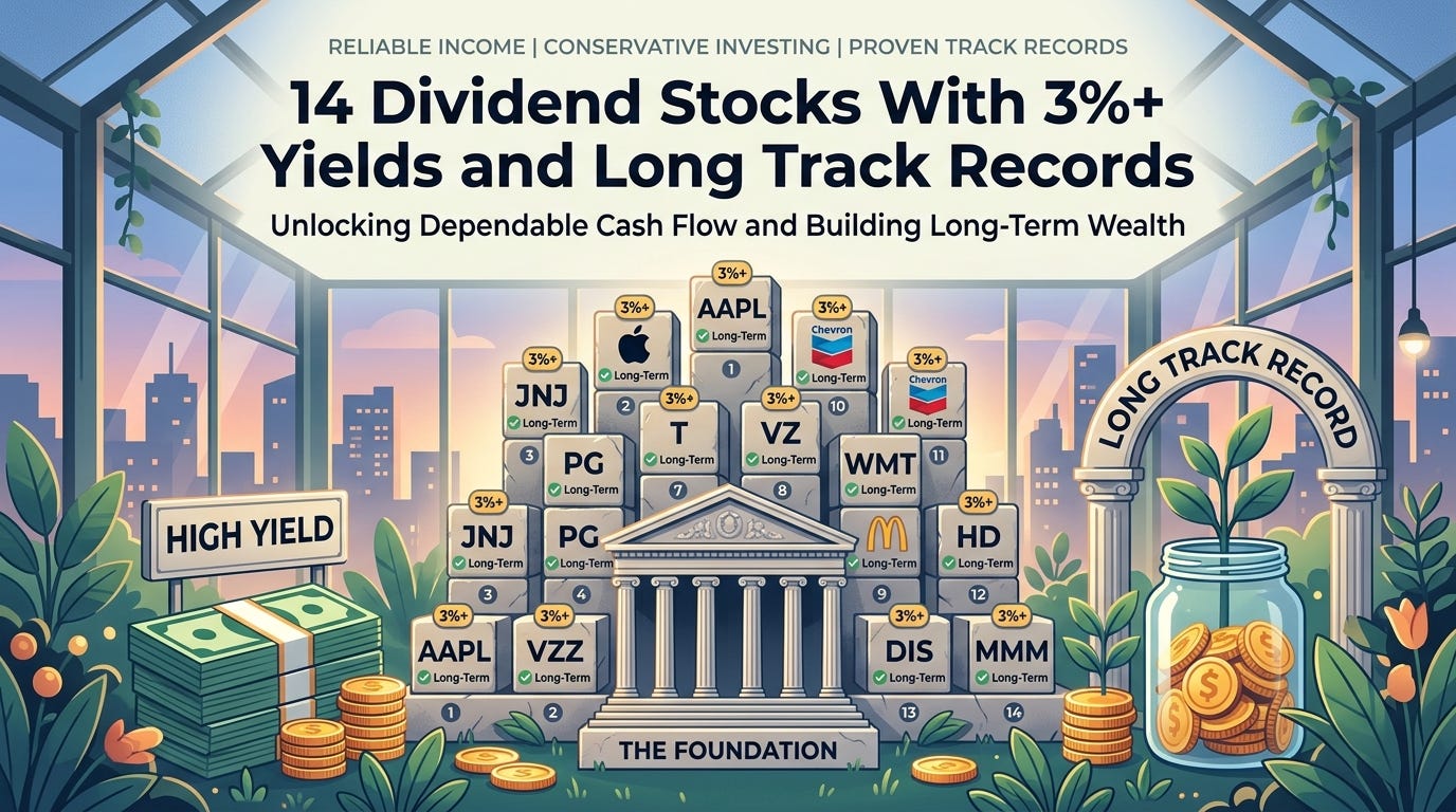 14 Dividend Stocks With 3%+ Yields and Long Track Records — Three Quality Companies I’m Watching Closely