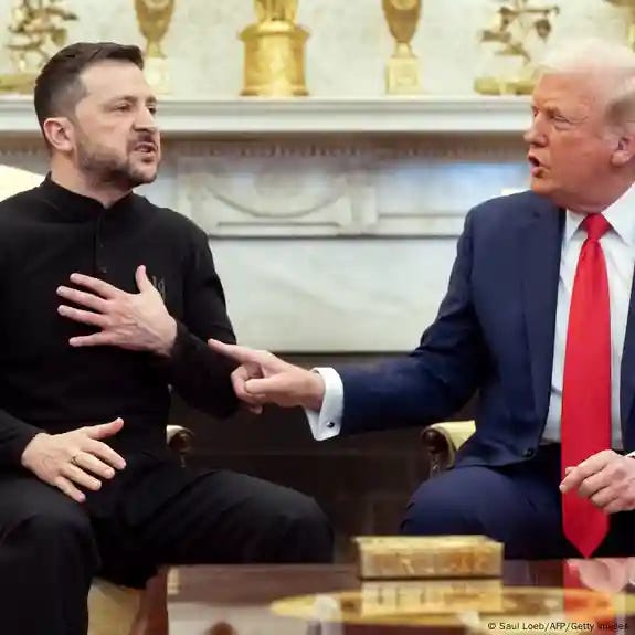 US President Donald Trump and Ukraine's President Volodymyr Zelensky gesticulate angrily as they sit in the White House Oval Office US President Donald Trump and Ukraine's President Volodymyr Zelensky gesticulate angrily as they sit in the White House Oval Office