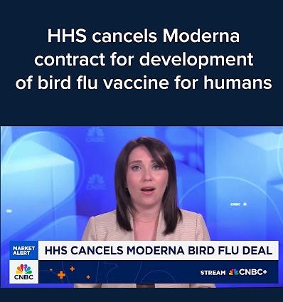 HHS cancels Moderna contract for development of bird flu vaccine for humans