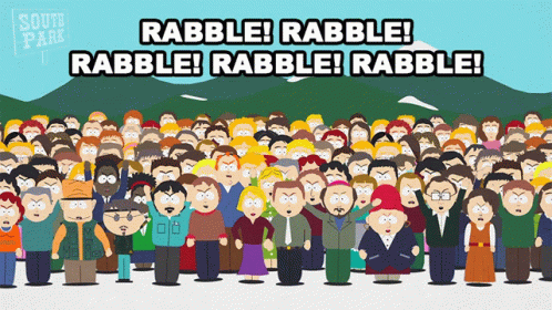 a poster for south park shows a large group of people standing together