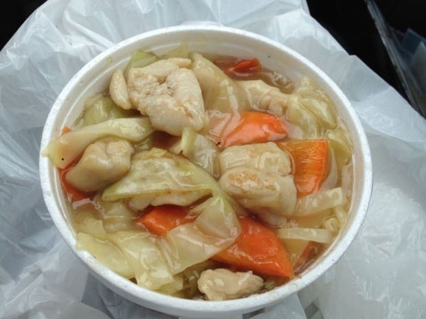Newfoundland chow mein, which has no noodles but cabbage instead