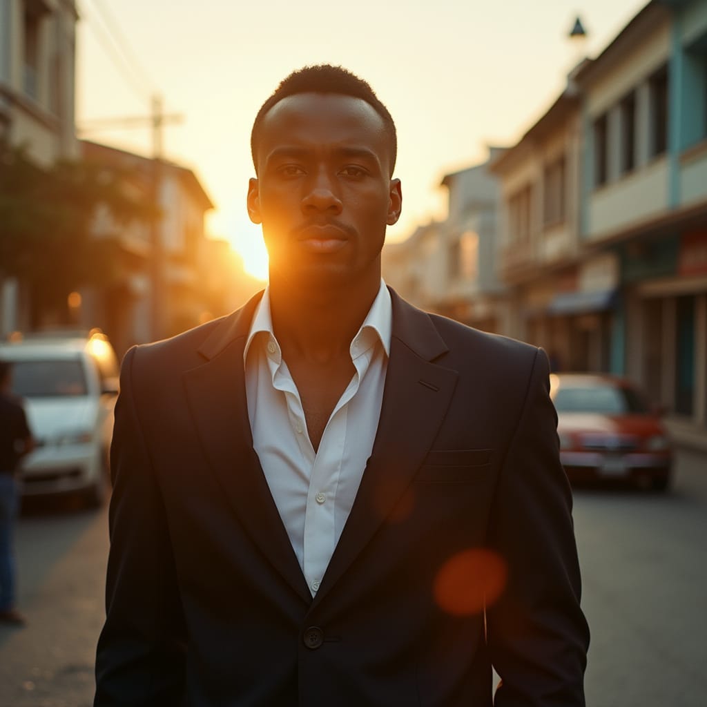 A Jamaican man stands at the crossroads of tradition and global identity, reflecting the strength, movement, and resilience carried across borders by a nation without limits. (AI-generated image)