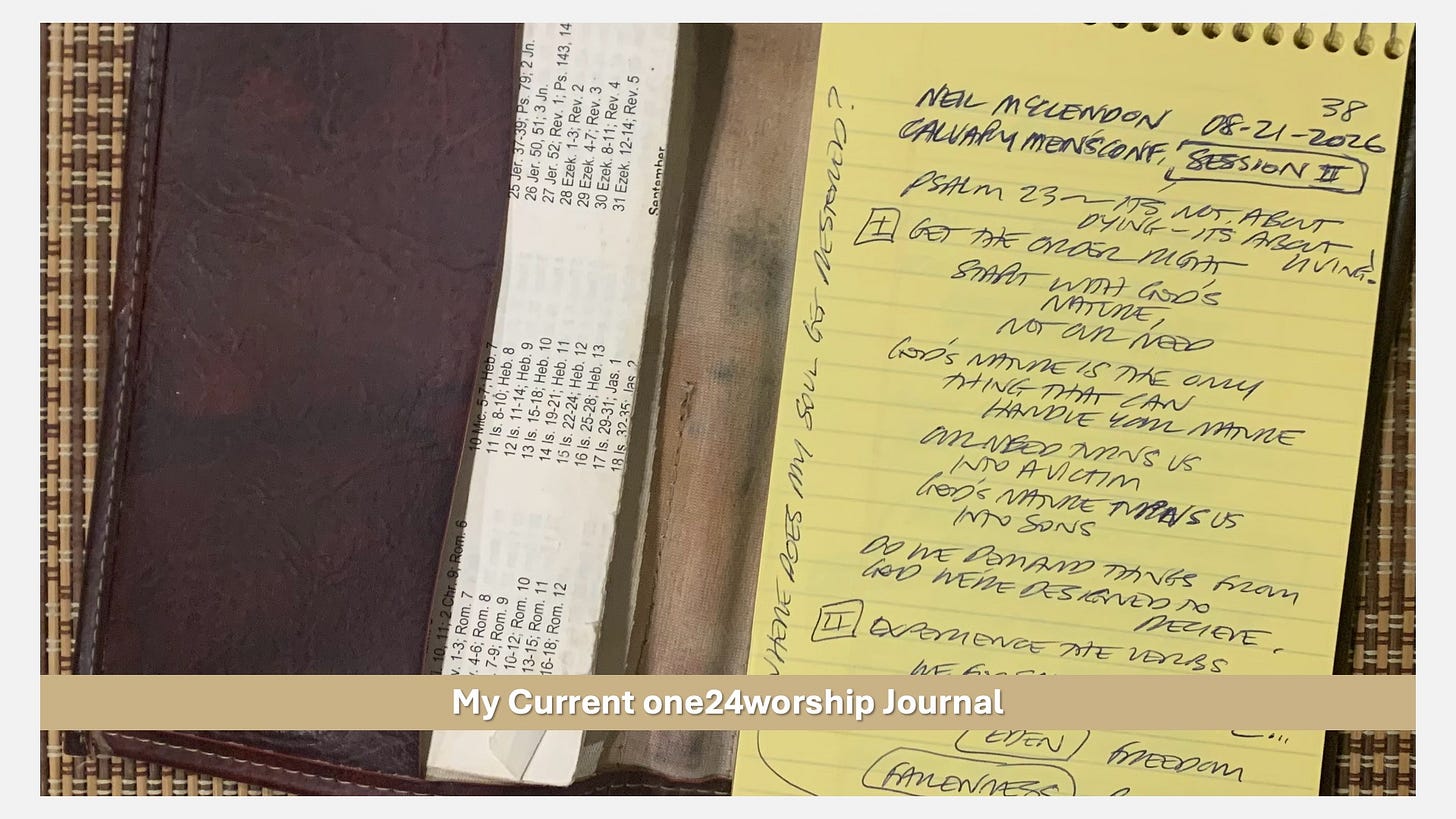 Image of "My Current one24worship Journal" opened.