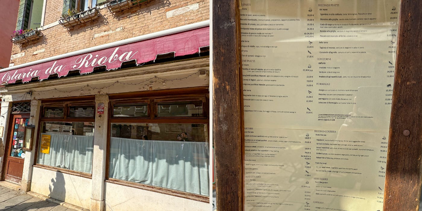 this is a picture of ostaria da rioba restaurant in the best venice travel guide for italy