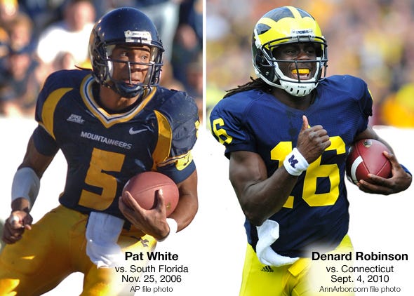 Pat White playing for West Virginia against USF and Denard Robinson playing for Michigan against UConn Pat White playing for West Virginia against USF and Denard Robinson playing for Michigan against UConn