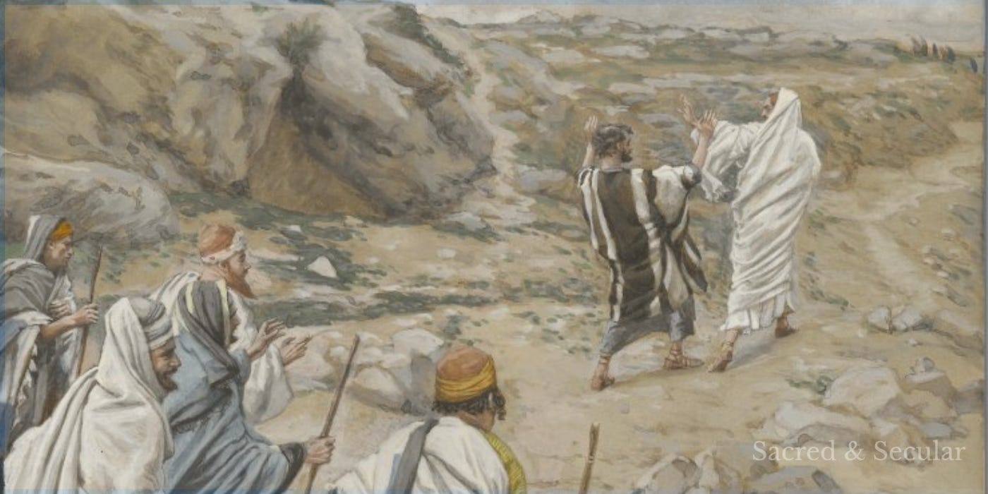 A watercolour by James Tissot showing Jesus walking ahead while Peter and the other disciples remain behind him on a rocky path. Peter reaches towards Jesus as the group reacts to the sharp rebuke, visually emphasising the distance between the teacher and those who are called to follow. A watercolour by James Tissot showing Jesus walking ahead while Peter and the other disciples remain behind him on a rocky path. Peter reaches towards Jesus as the group reacts to the sharp rebuke, visually emphasising the distance between the teacher and those who are called to follow.