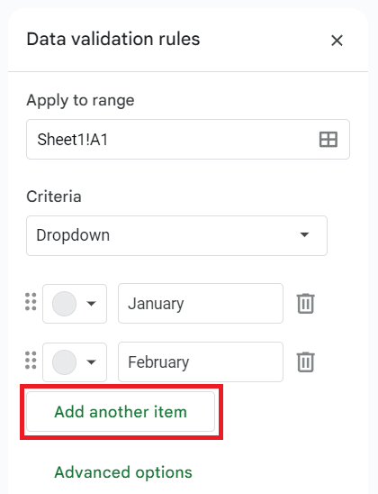 Click Add another option to add more choices for your list.