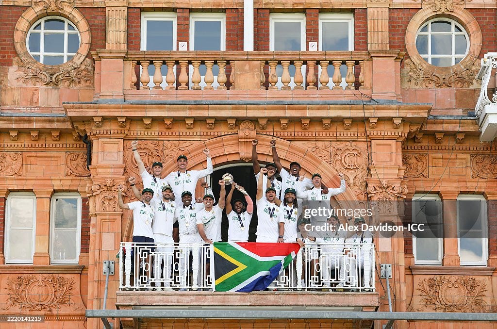 Temba Bavuma of South Africa celebrates on the team balcony with the...  News Photo - Getty Images