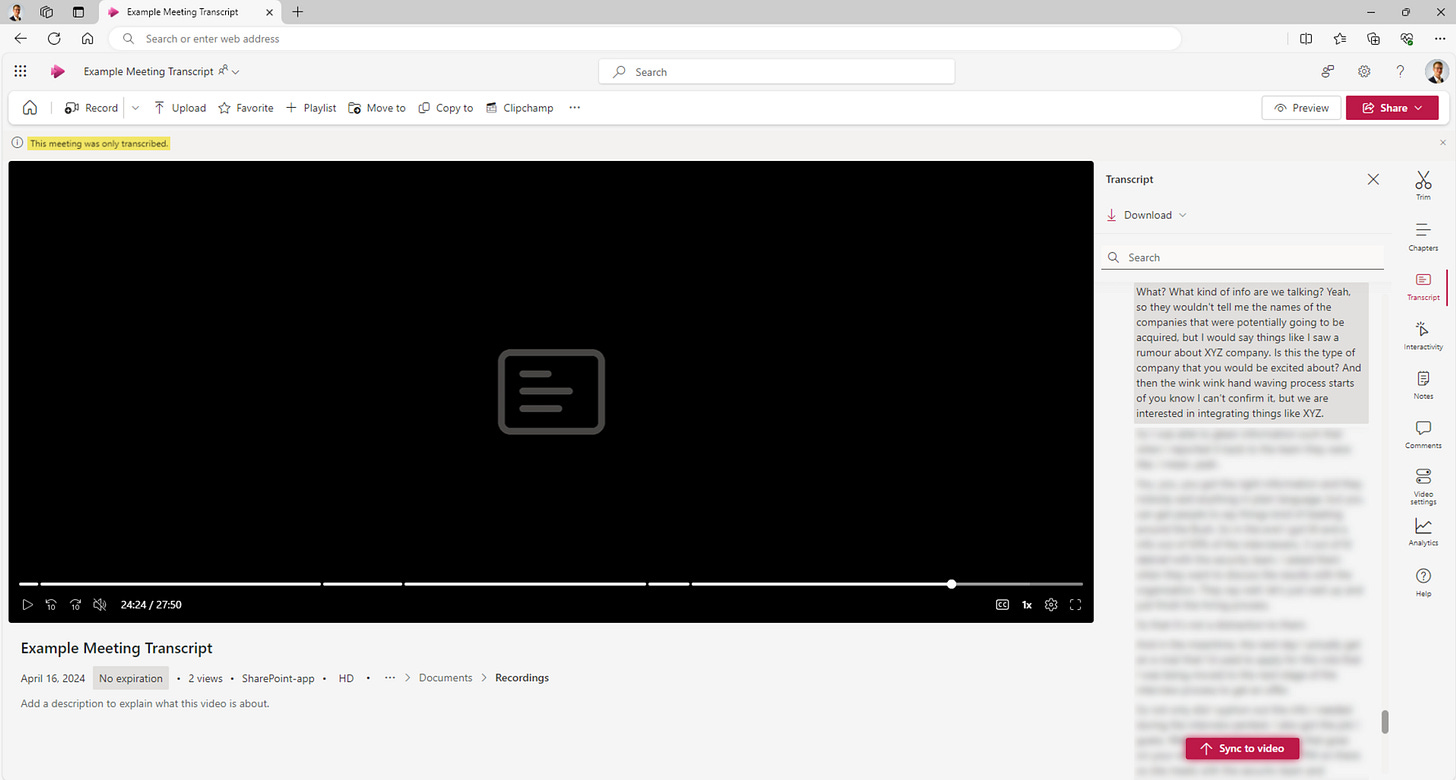 Teams Meeting transcription view from OneDrive for Business - © Robbert Berghuis