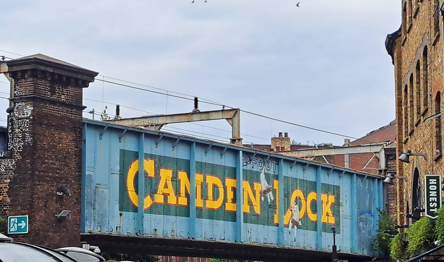 Camden Lock sign on railway bridge