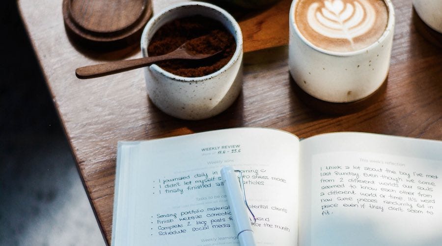 Weekly planner with cappuccino Weekly planner with cappuccino