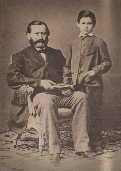 Sigmund Freud at the age of eight with his father Jakob, 1866. Sigmund Freud at the age of eight with his father Jakob, 1866.
