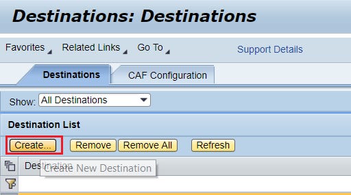Choose Create New Destination in NWA.