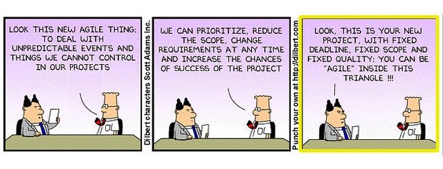 Dilbert: the Bermuda triangle of Agile | Agile, Programmer humor, Agile development Dilbert: the Bermuda triangle of Agile | Agile, Programmer humor, Agile development