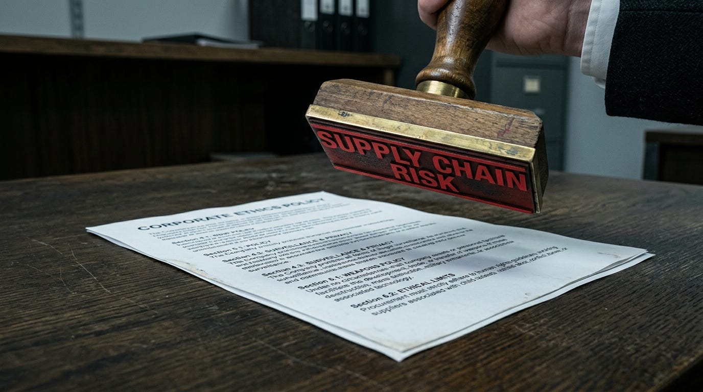 The supply chain risk label — built for foreign adversaries, deployed against a domestic conscience clause The supply chain risk label — built for foreign adversaries, deployed against a domestic conscience clause