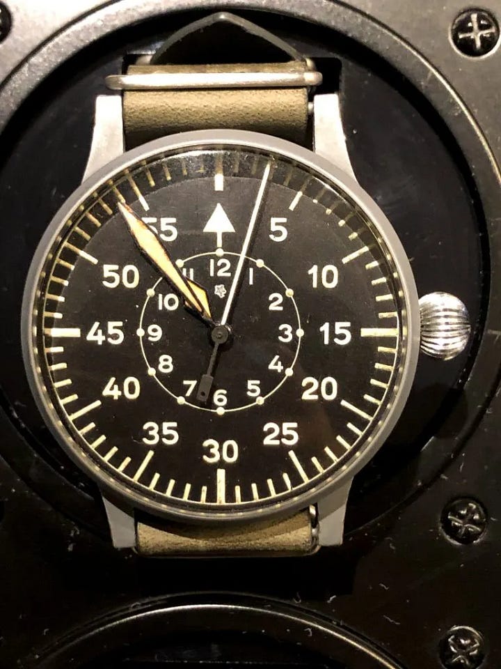 The original Type-B flieger and a current reissue from Stowa.