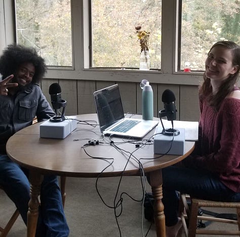 Three pictures of Joshua & Sarah recording at Sarah's apartment.