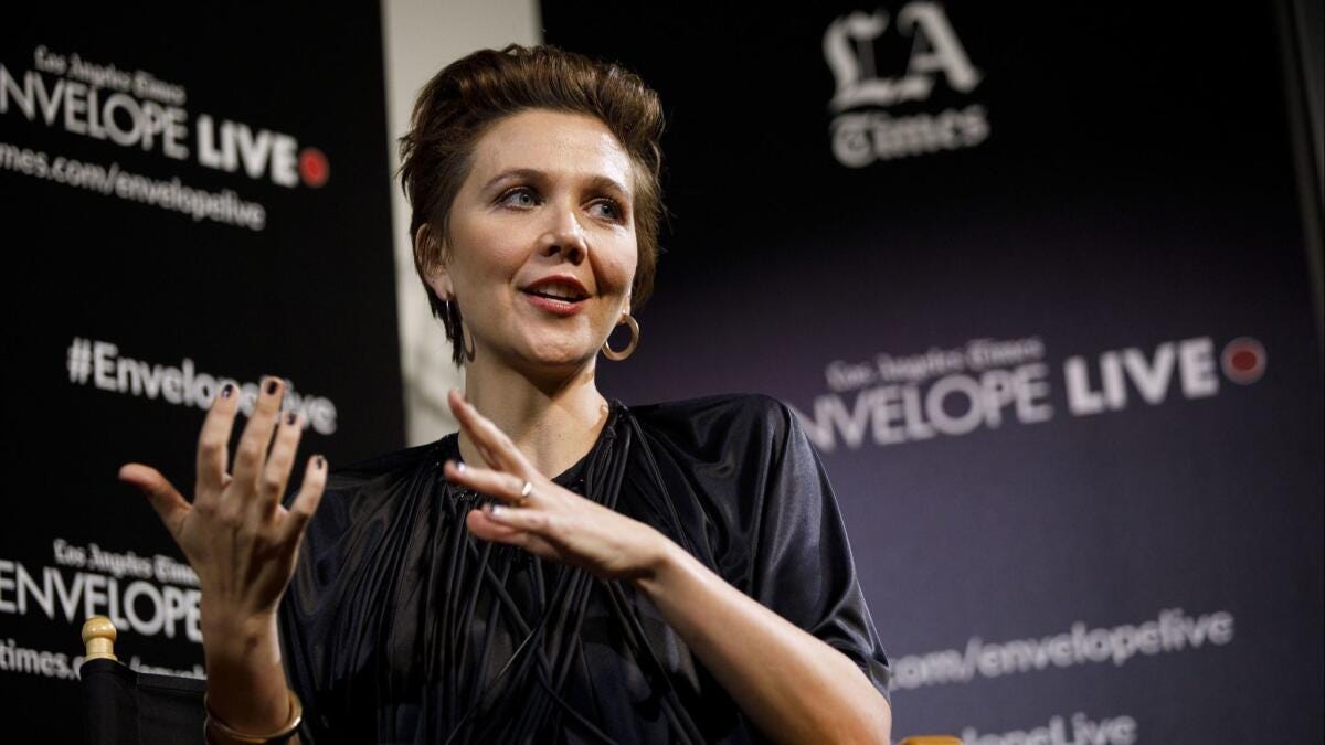 Maggie Gyllenhaal speaks during The Envelope Live screening of "The Kindergarten Teacher" at the Montalban in Los Angeles on Nov. 19.