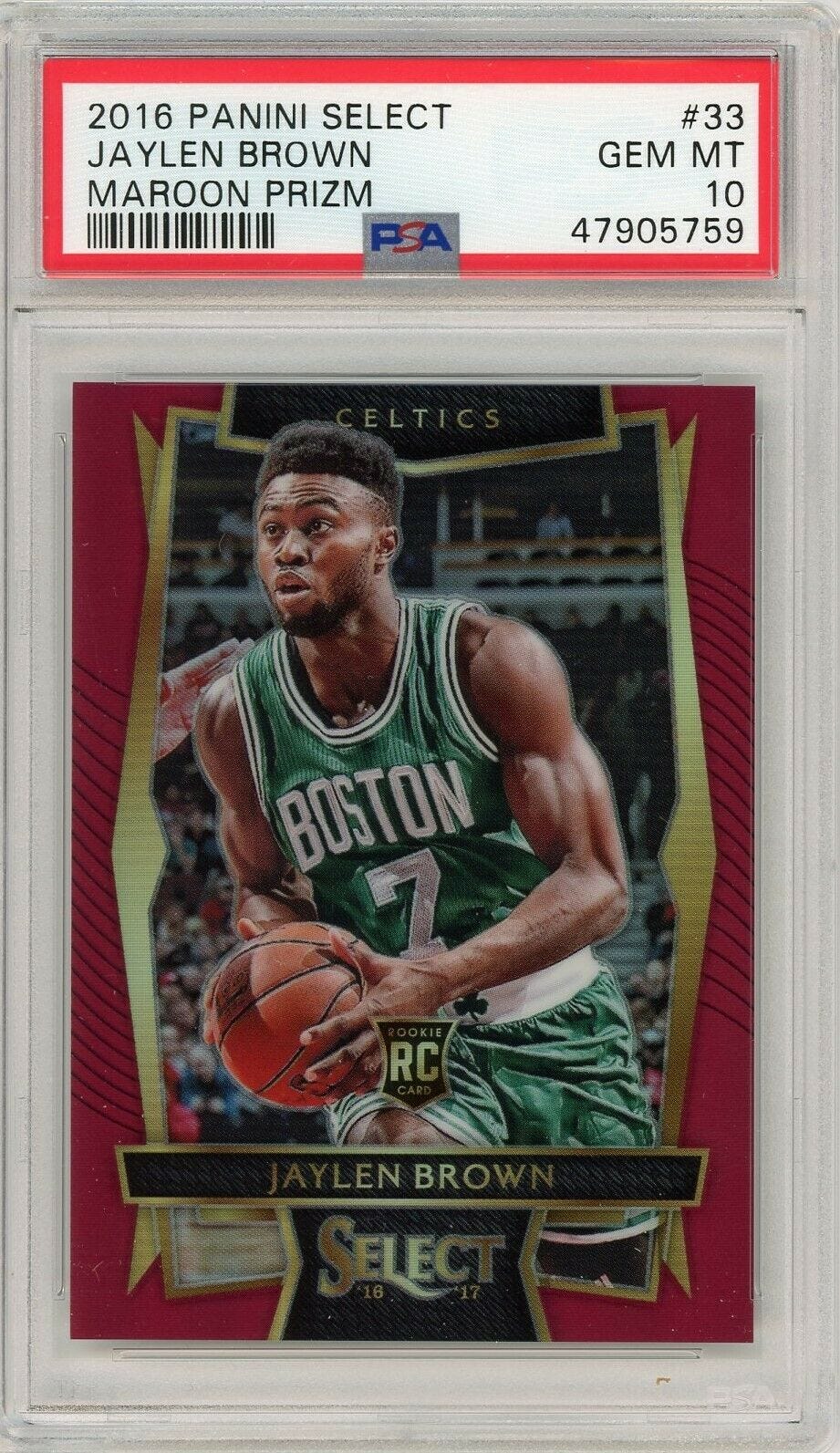 Image 1 - PSA-10-Jaylen-Brown-2016-17-Select-Red-Prizm-RC-175-Rookie-Silver-Maroon-Panini