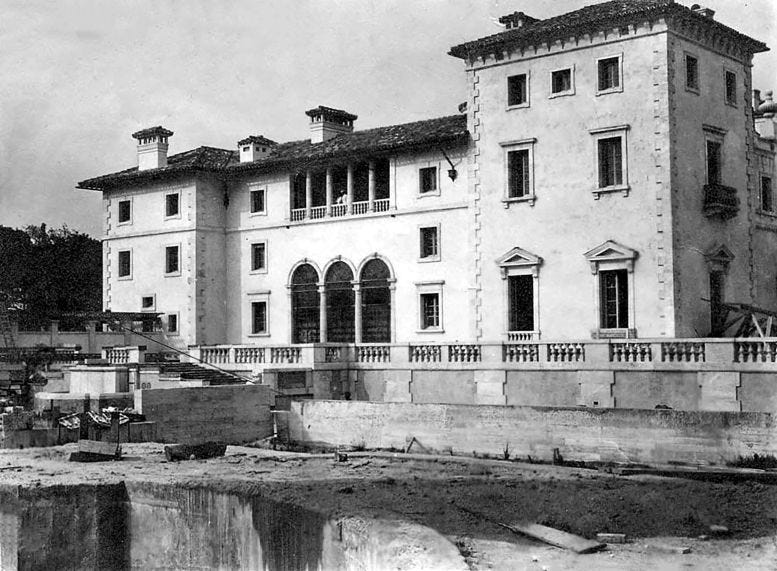 Villa Vizcaya in 1917 as work continued after the officially opening of the residence. Courtesy of Vizcaya Museum. 