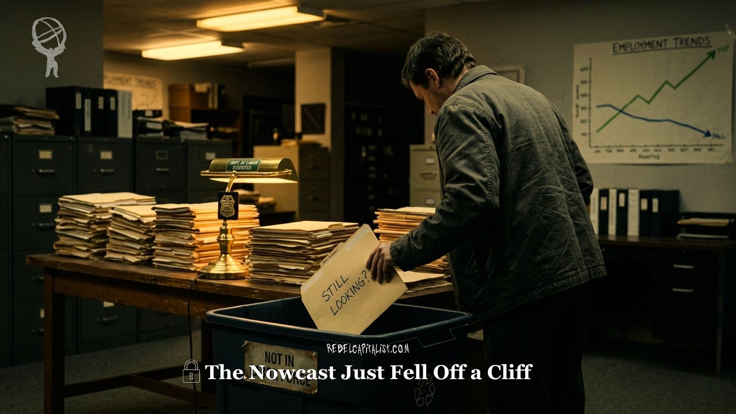 Man searching files in dimly lit office with employment trends chart on wall Man searching files in dimly lit office with employment trends chart on wall