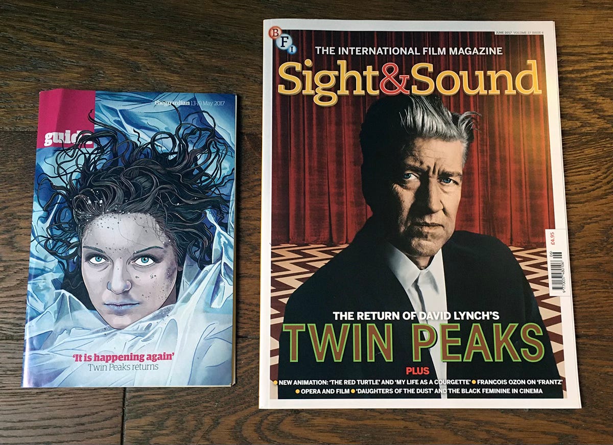 Twin Peaks returns – front cover of the Guardian TV Guide from May 2017 and Sight & Sound June 2017