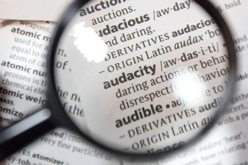 The word of phrase audacity in a dictionary. - Photo, Image