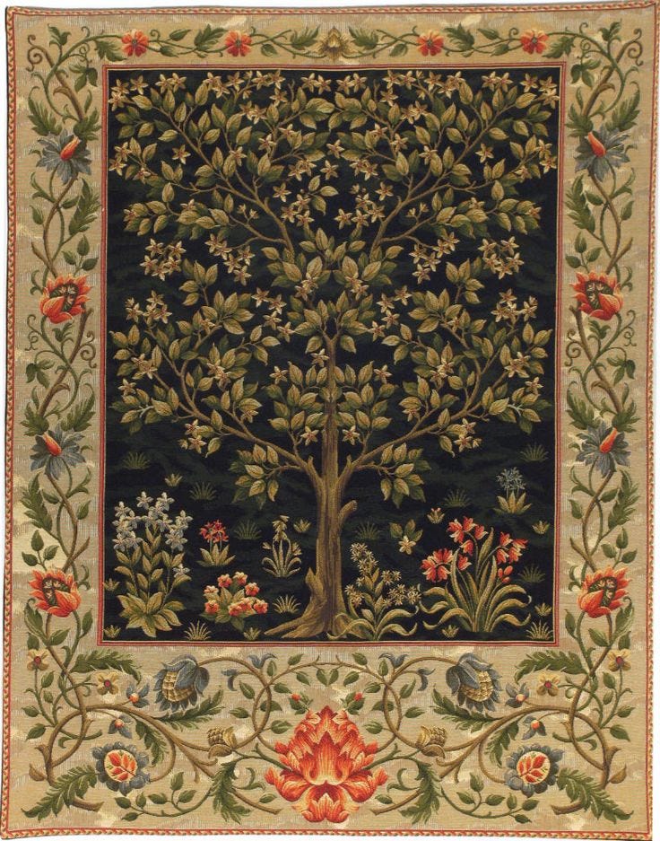 This may contain: the tree of life with birds and flowers is shown in an intricately designed frame