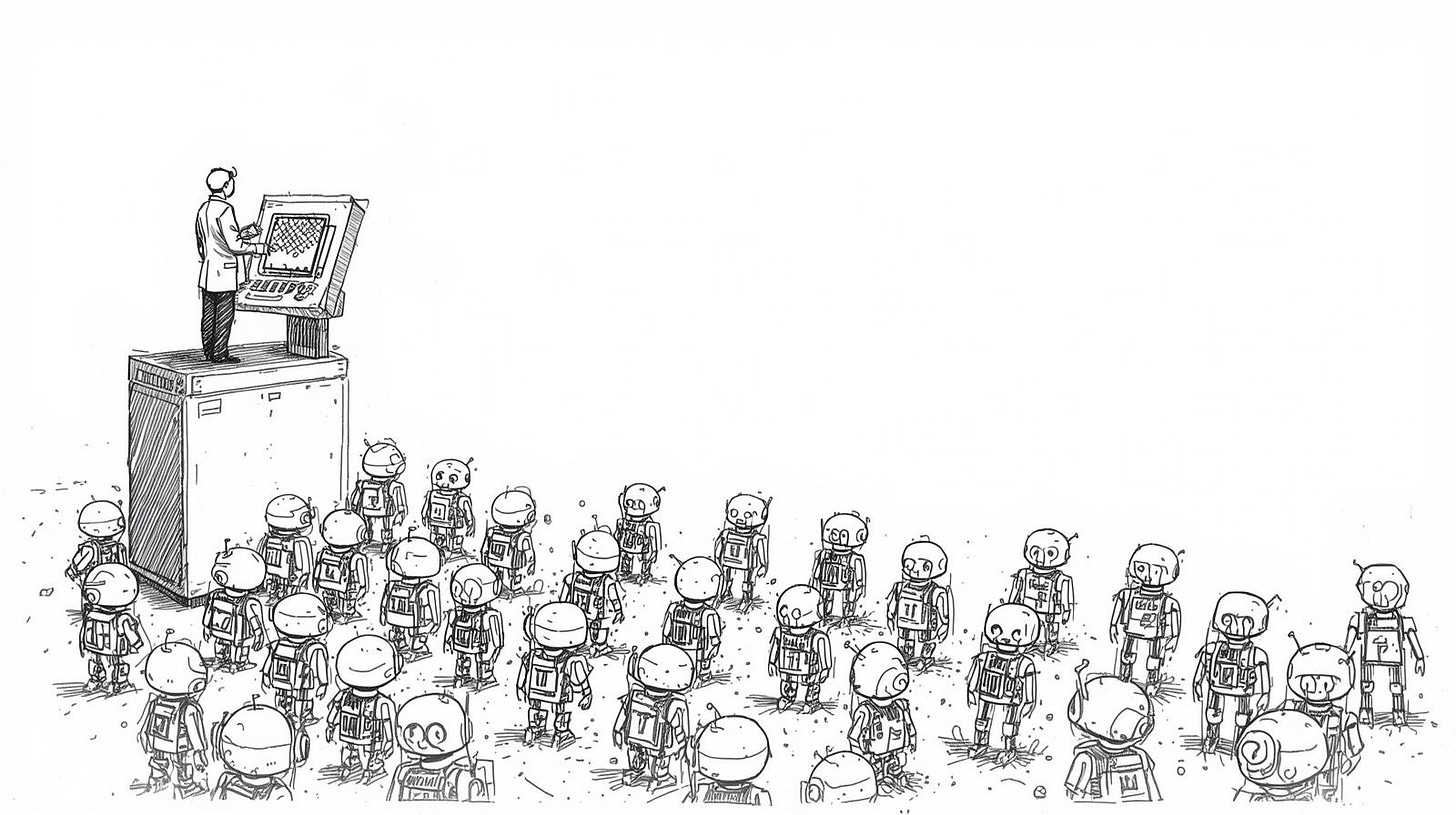 Person orchestrating fifty simultaneous campaign experiments using AI agents for scale