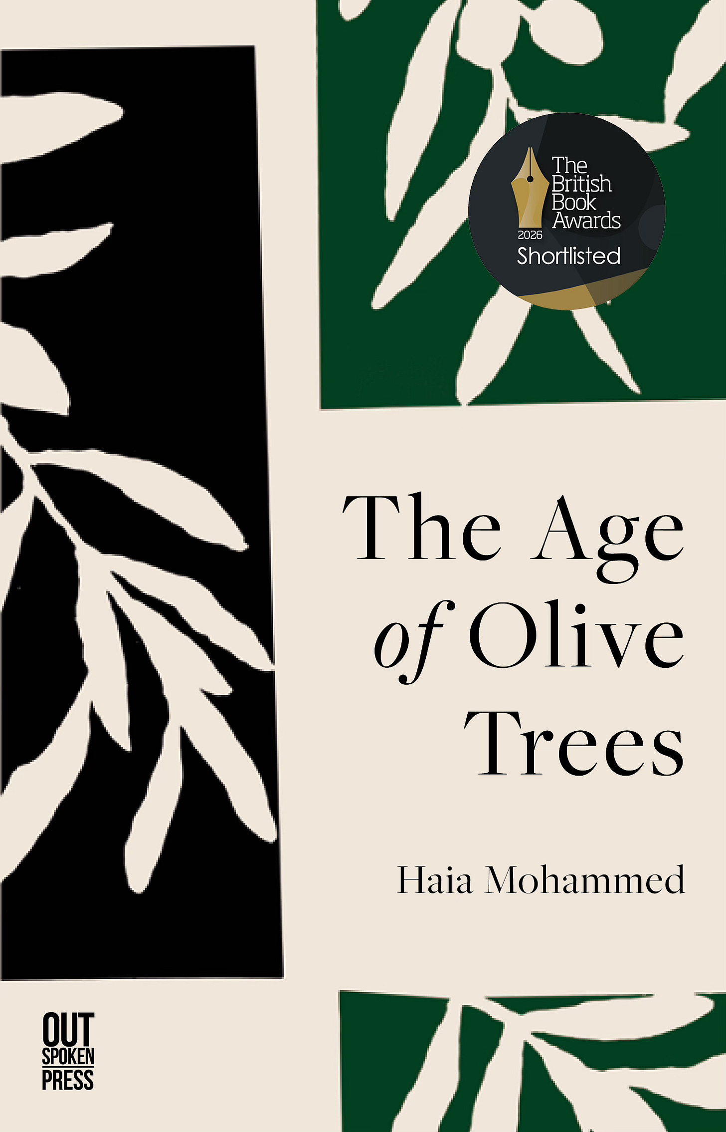 Book cover in green and black and cream with graphics of olives and olive branches. Book cover in green and black and cream with graphics of olives and olive branches.