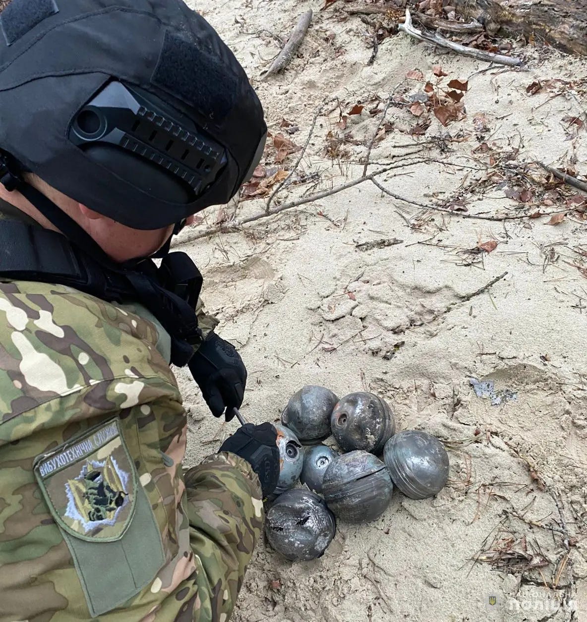 Disposal of cluster bomblets from Russian cruise missile in Kirovohrad Oblast of Ukraine. Disposal of cluster bomblets from Russian cruise missile in Kirovohrad Oblast of Ukraine.