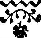 A small black and white printer’s ornament with a floral design.