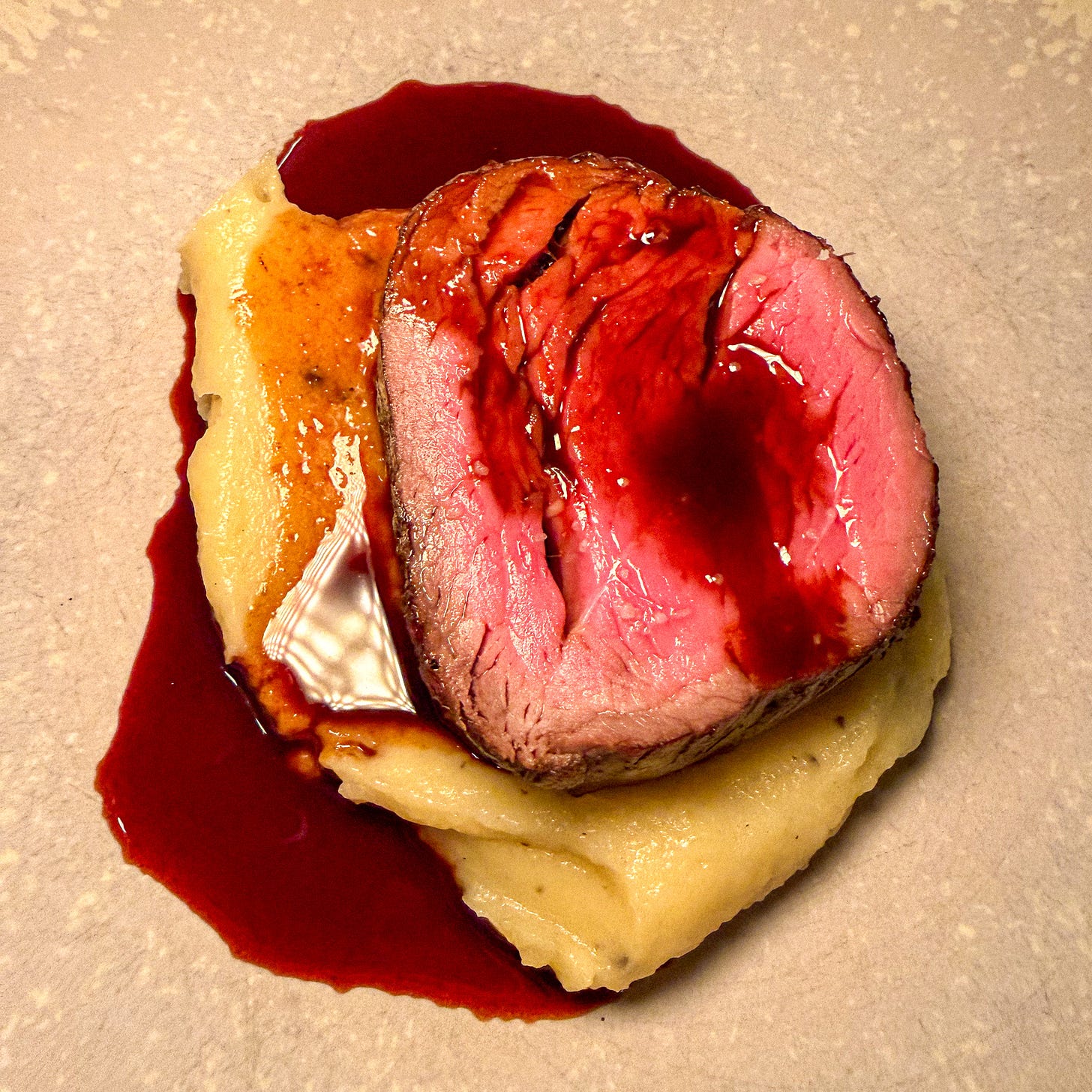 Filet de boeuf with truffled mashed potatoes at Fugue, Paris