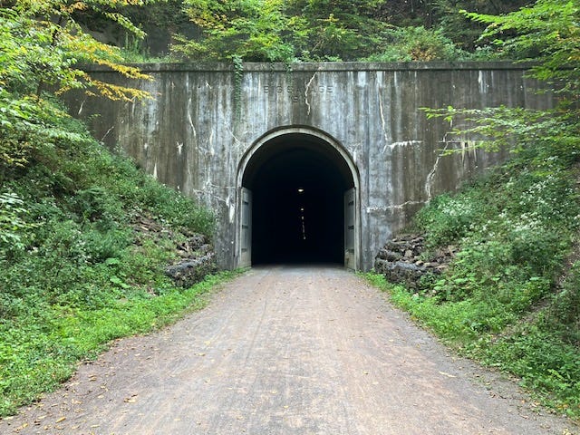 A tunnel with a dirt road and trees

AI-generated content may be incorrect.