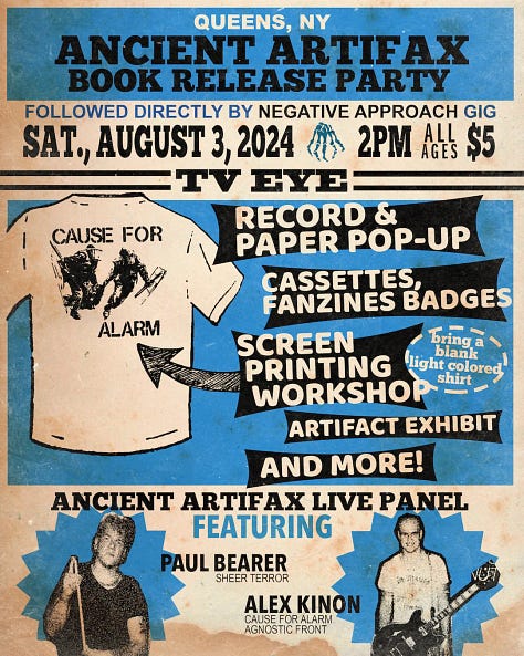 Flyers for the August 2024 Ancient Artifax book release events.