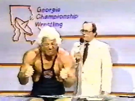 Bruiser Brody assaults Jimmy Howard, Tommy Rich, Ken Patera