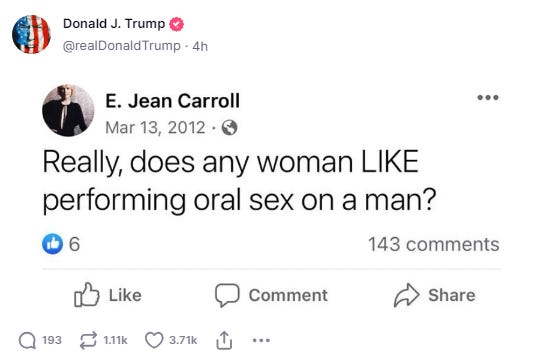 CARROLL: Really, does any woman LIKE performing oral sex on a man? CARROLL: Really, does any woman LIKE performing oral sex on a man?