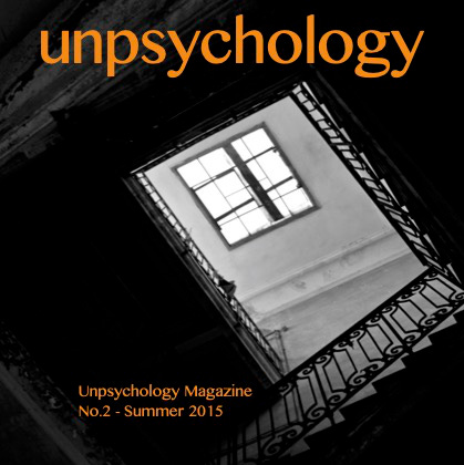 The images show a grid of the first eight issues of Unpsychology Magazine, published between 2014 and 2022.